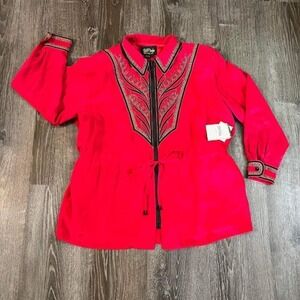 Bob Mackie Wearable Art Red Silk Beaded Embroidered Jacket Blazer 2X